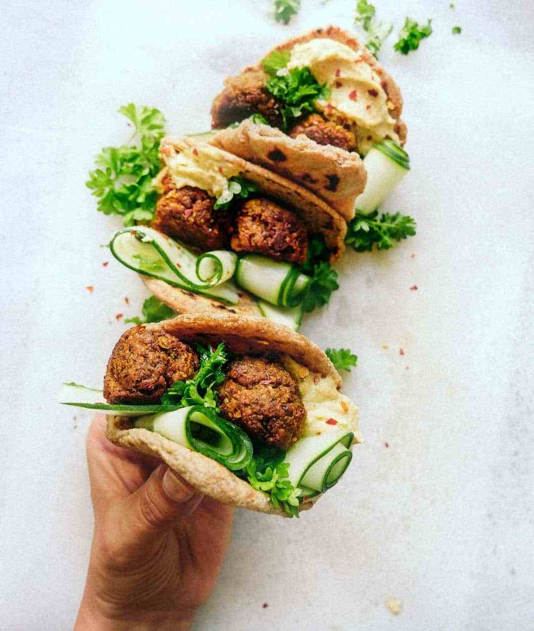 Falafel meatballs – Crispy falafels served in tortilla flatbreads