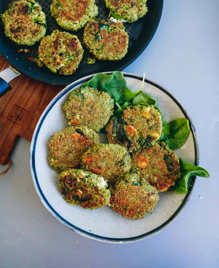 Quinoa patties Vegetarian patty recipe with feta and spinach