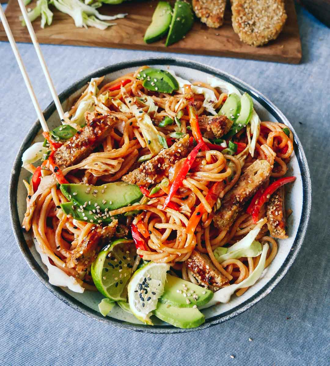 vegan asian spaghetti vegetables