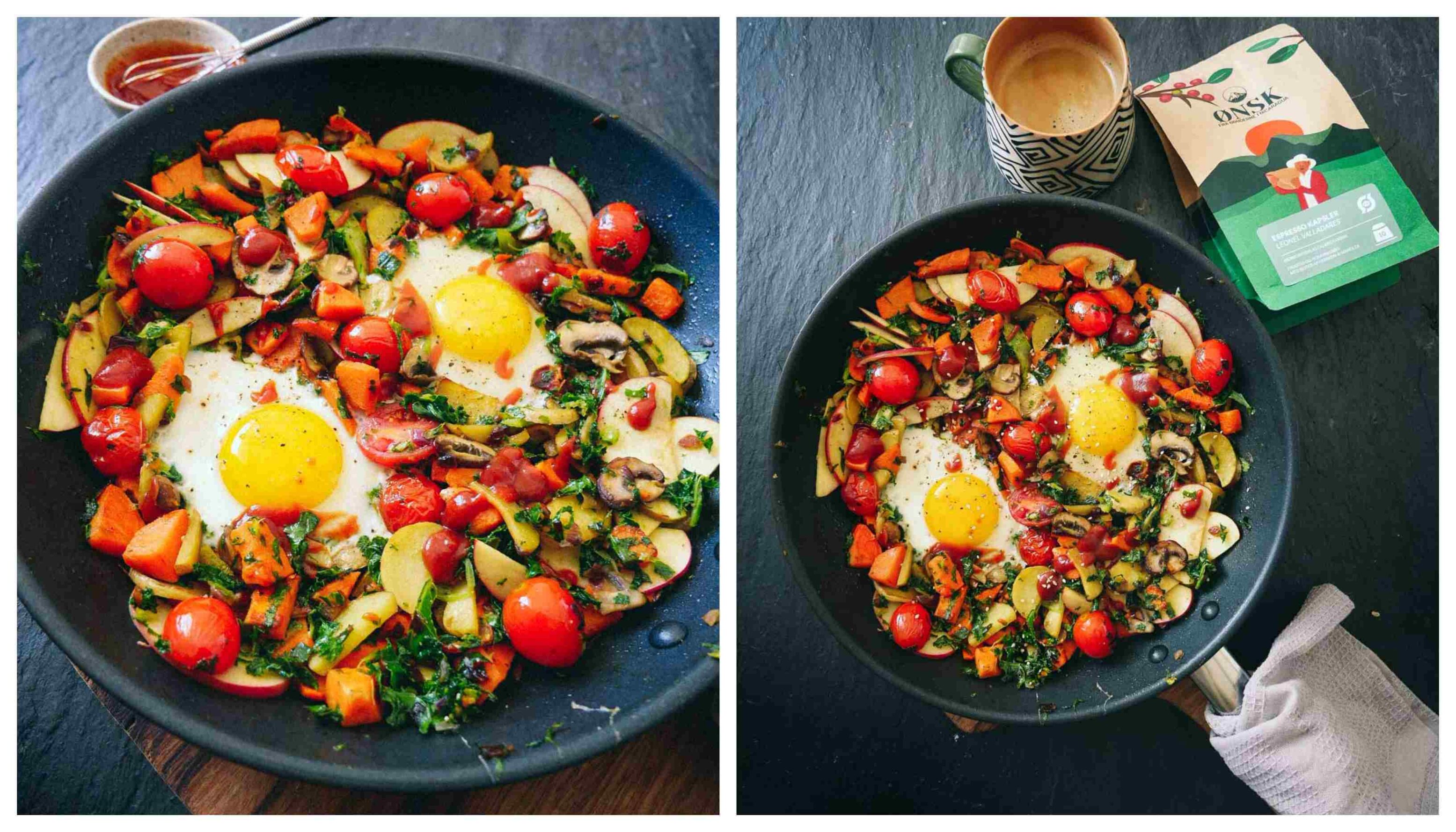 fried eggs and vegetables